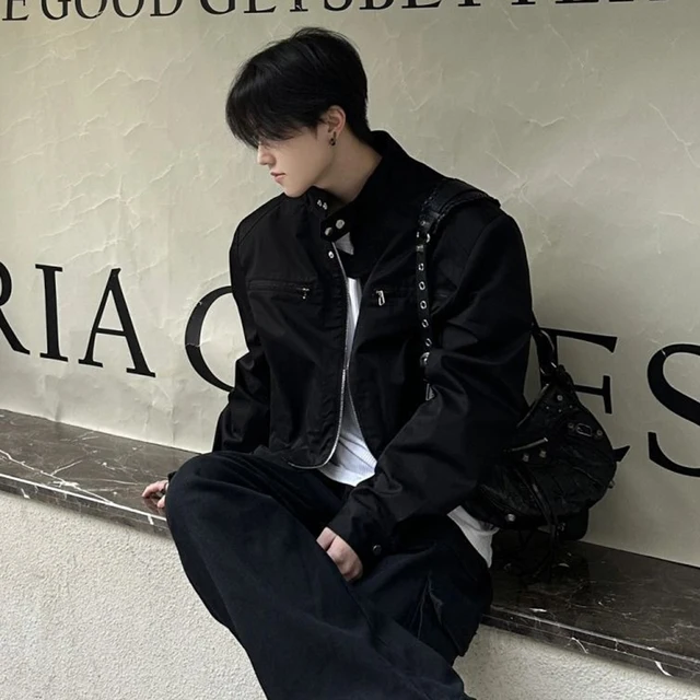 Kurtka męska Retro Kurtka motocyklowa Moda Koreański styl Wiosna Jesień Vintage Brązowa krótka kurtka High Street Odzież wierzchnia Płaszcz