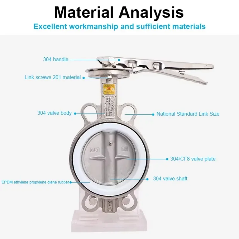 100 Stainless Steel Butterfly Valves Universal PTFE and Vinyl Butterfly Valves with Durable Clamps