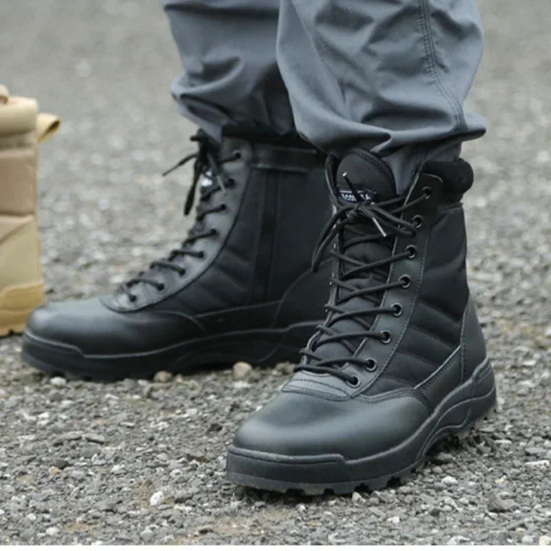 Men Black High Top Outdoor Boots  New Thick Soled Lace Up Warm Anti Kick Windproof Comfor Anti-collision Hiking Boots 2024