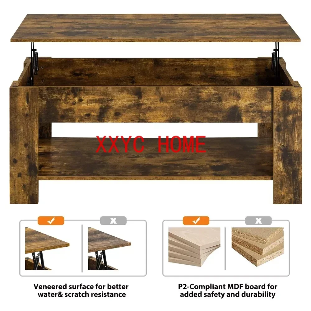 Mesa de centro rectangular de madera con estante inferior, mesa elevadora moderna de 38,6 pulgadas, que se puede elevar y bajar con espacio de almacenamiento