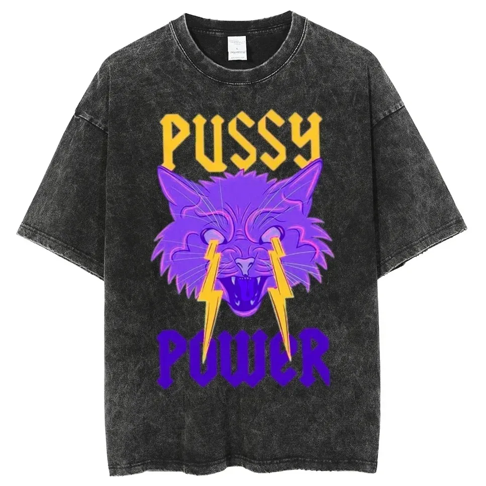 Y2k Anime Cotton T-shirts Pussy Power Washed Short T-shirts Men Women's Tops Free Shipping Offer Kanye Fugees Oversized T-shirt