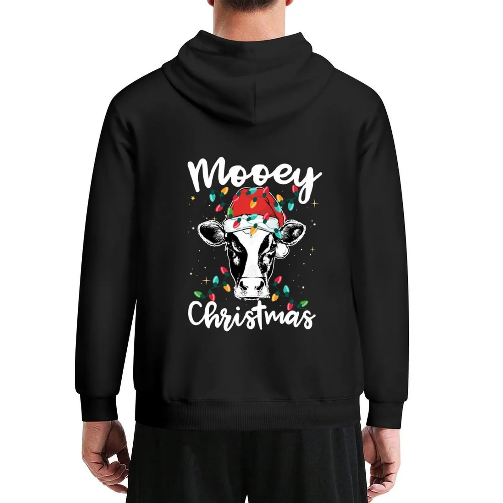 

Mooey Christmas Santa Heifer Xmas Lights Cow Lovers Hoodie korean clothes men's sweat-shirt set hooded shirt hoodie