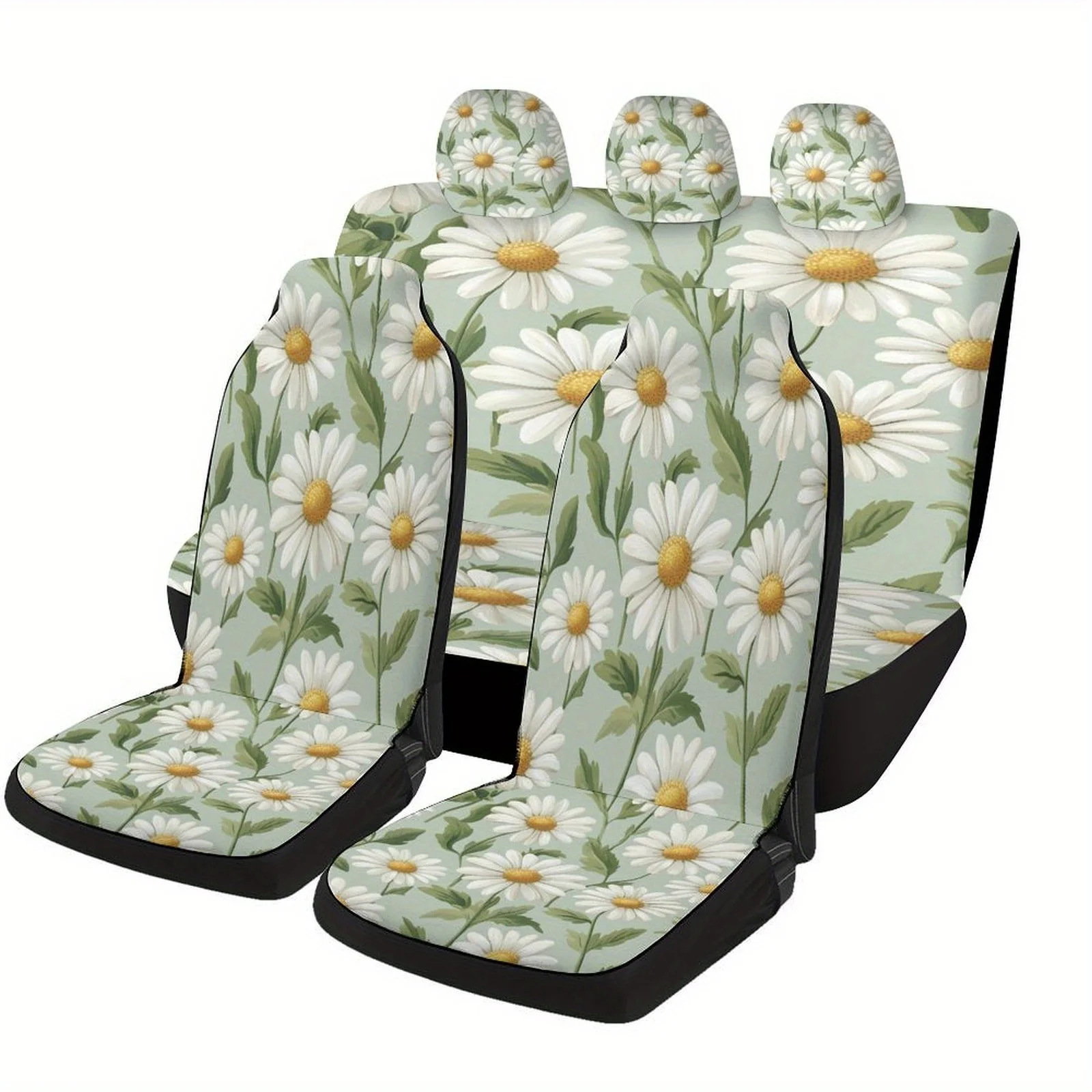 

Daisy Pattern Themed Car Seat Cover Set For Most Cars, Fashion Novelty Car Seat Protector Covers Full Set, Universal Car Seat C