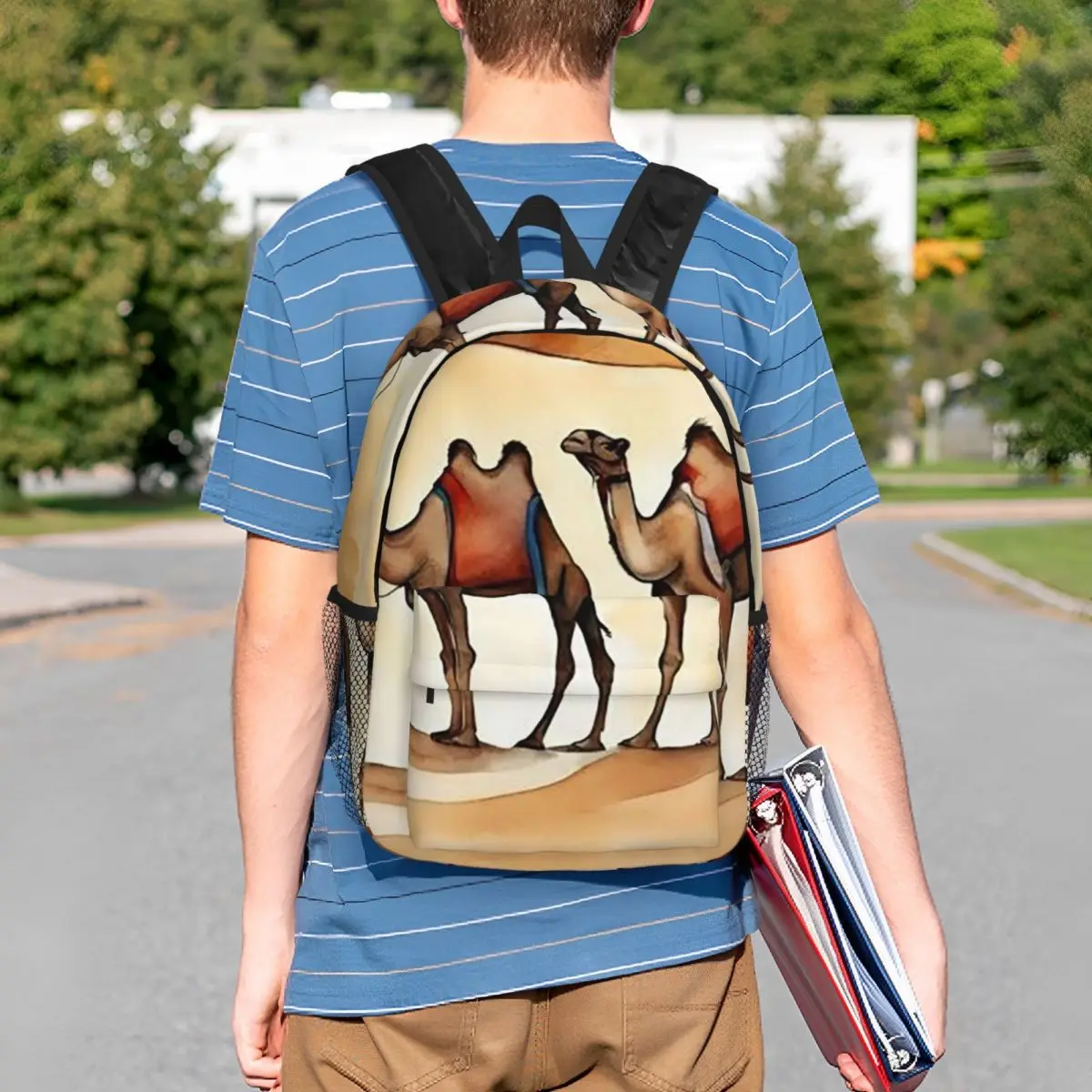 Camel Sahara Print Realistic Backpack Student BookBag Children School Bag Computer Shoulder Bags for Boys Girls