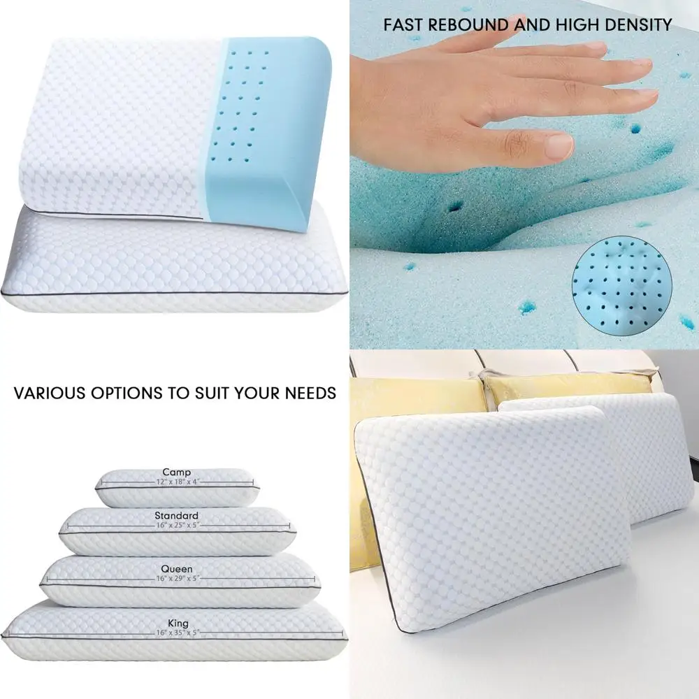 

Подушки из пены с эффектом памяти Queen Size — охлаждающие вентилируемые подушки для кровати с моющимися чехлами, упаковка из 2 предметов для комфортного сна