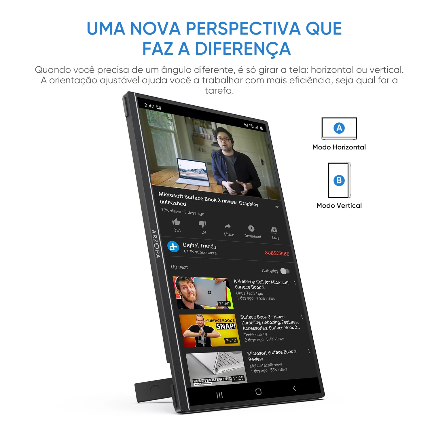 Monitor portátil ARZOPA 14,0 ''1080P FHD IPS com segunda tela externa USB C HDMI para Mac, laptop, PC, switch, PS, Xbox, A1S