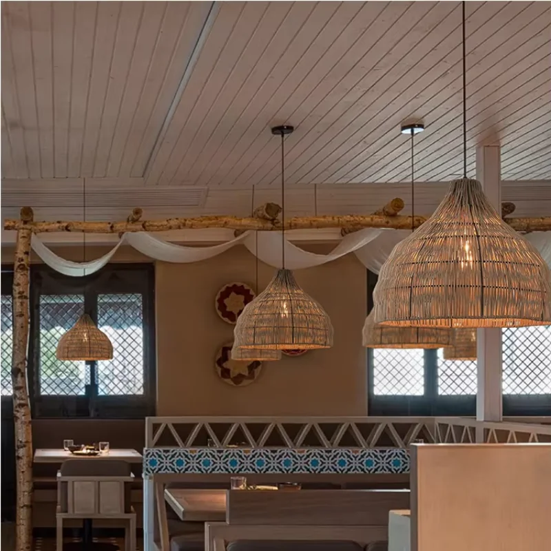

Wabi sabi Rattan Lantern pendant Light country Vintage Handmade Woven bamboo Hanging Lamp Restaurant Dining Room Light Fixture