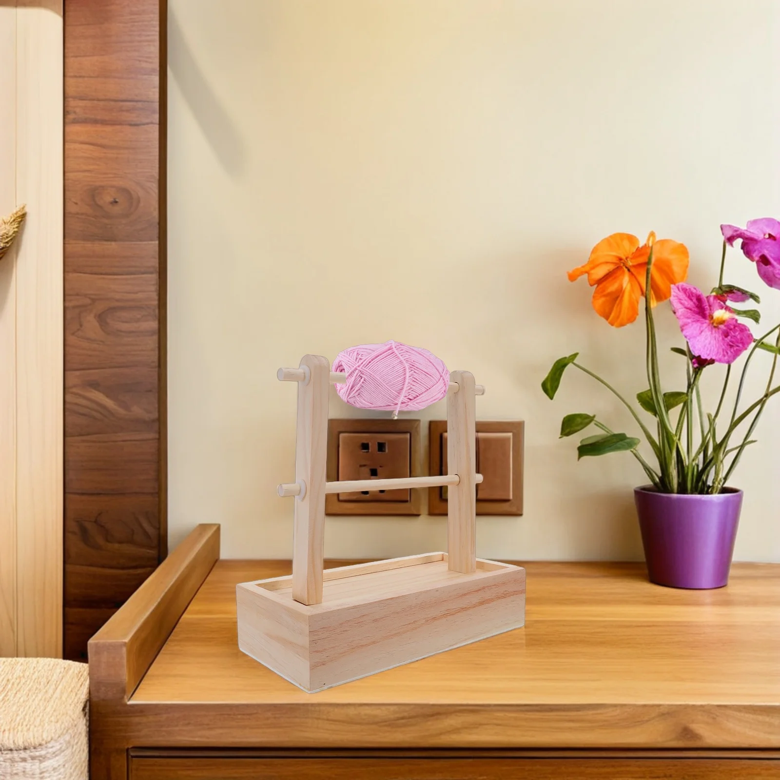 1Set Wooden Double Yarn Holder Detachable Yarn Organizer Needle Thread Storage Compact Desk Spool Rack Crochet Knitting