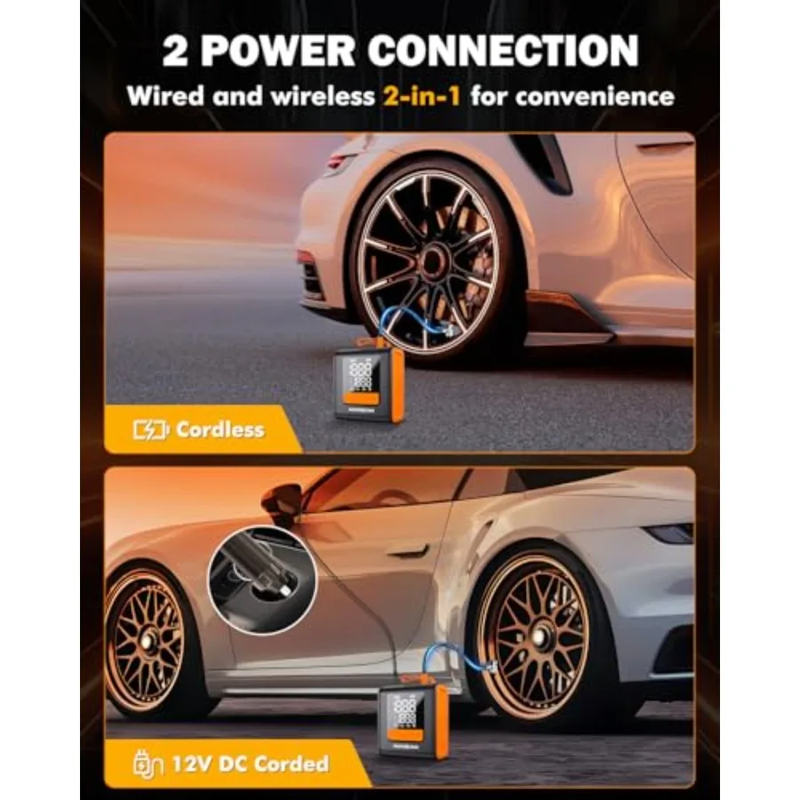 H4 منفاخ لإطارات السيارة ضاغط هواء محمول 150PSI مضخة إطارات السيارة 12 فولت 4 أوضاع نفخ مضخة هواء ذكية لاسلكية مع شاشة LCD لـ #6