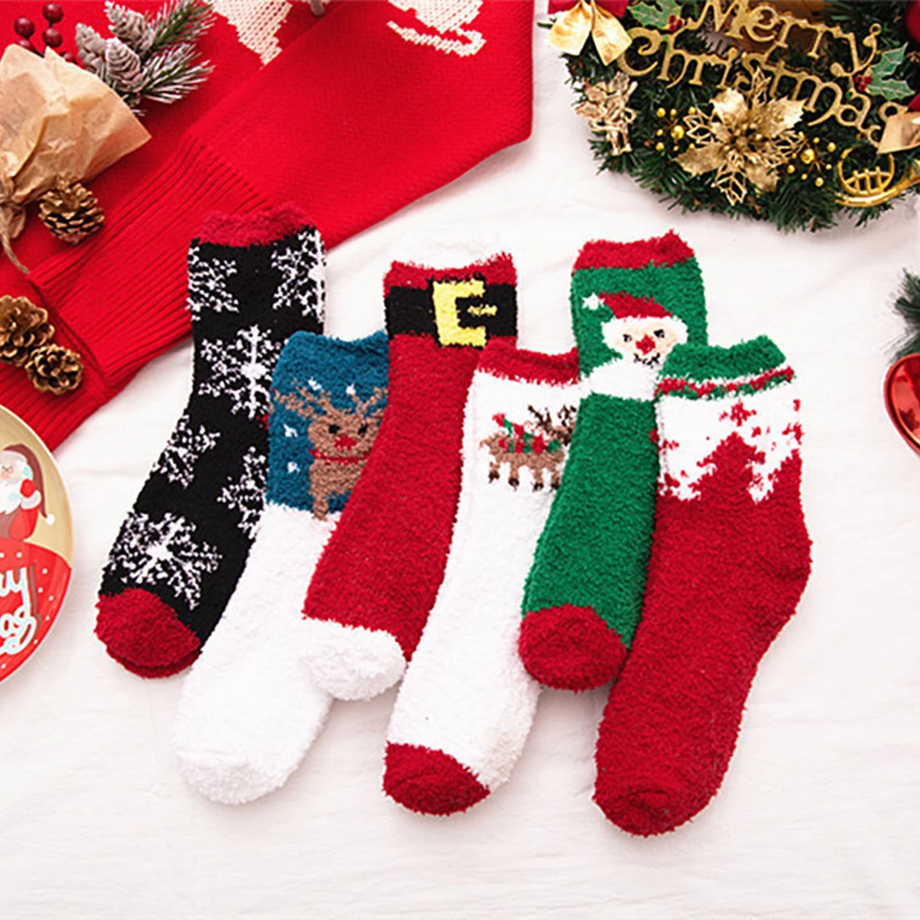 Winter Socks Christmas Stockings Floor Socks Polyester Fiber Socks For Women Girl Gift