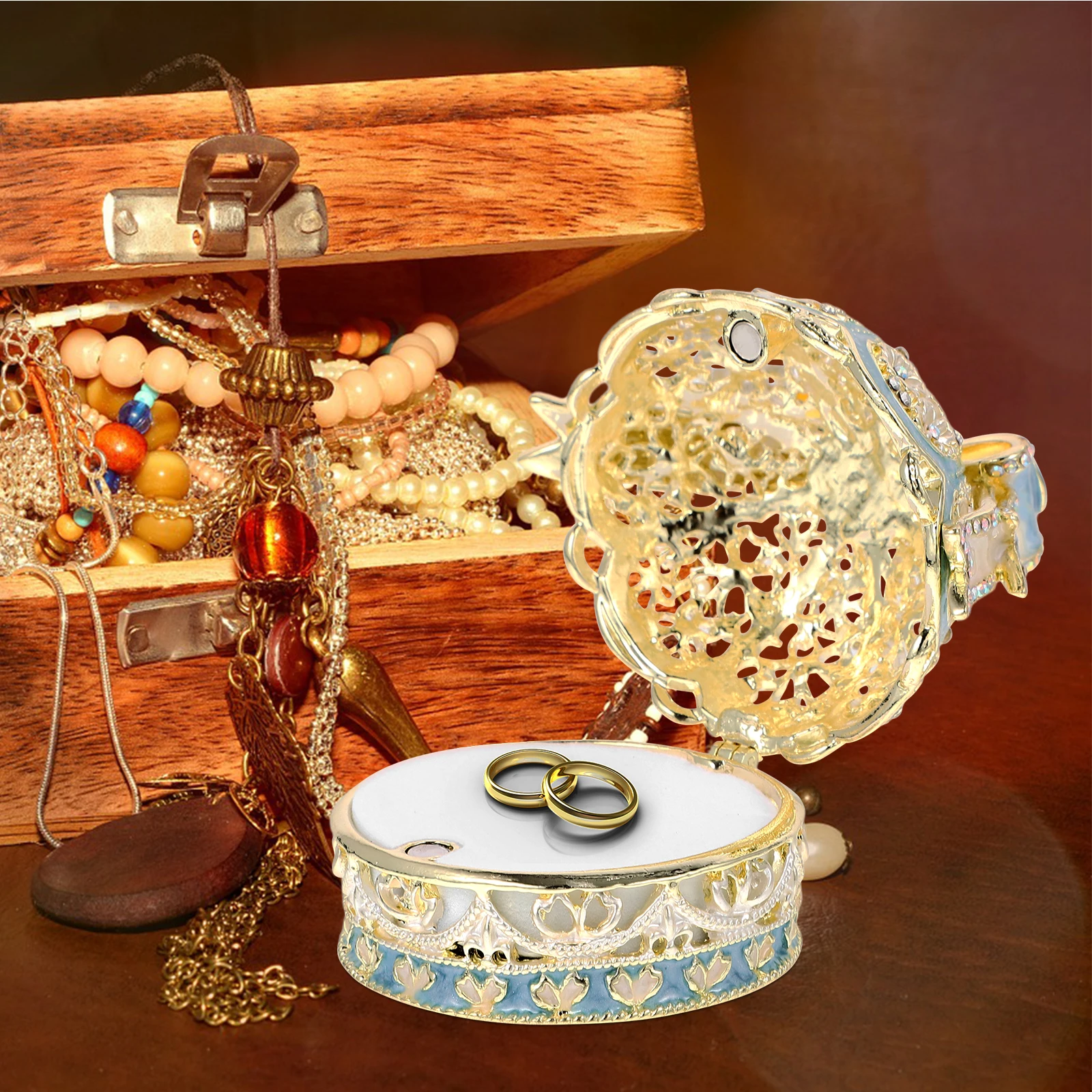 

Elegant Crown Design Jewelry Storage Box Portable Alloy Trinket Case Vintage Style Ring Holder Gift For Wedding Valentine'S Day