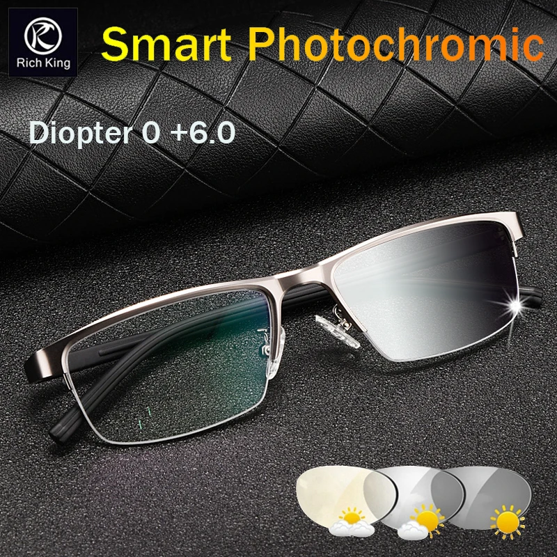 

Outdoor Photochromic Half-Frame Reading Glasees Men High-Grade Anti-Blue Ray External Sunshade Chameleon Diopter Eyewear +0 +6.0