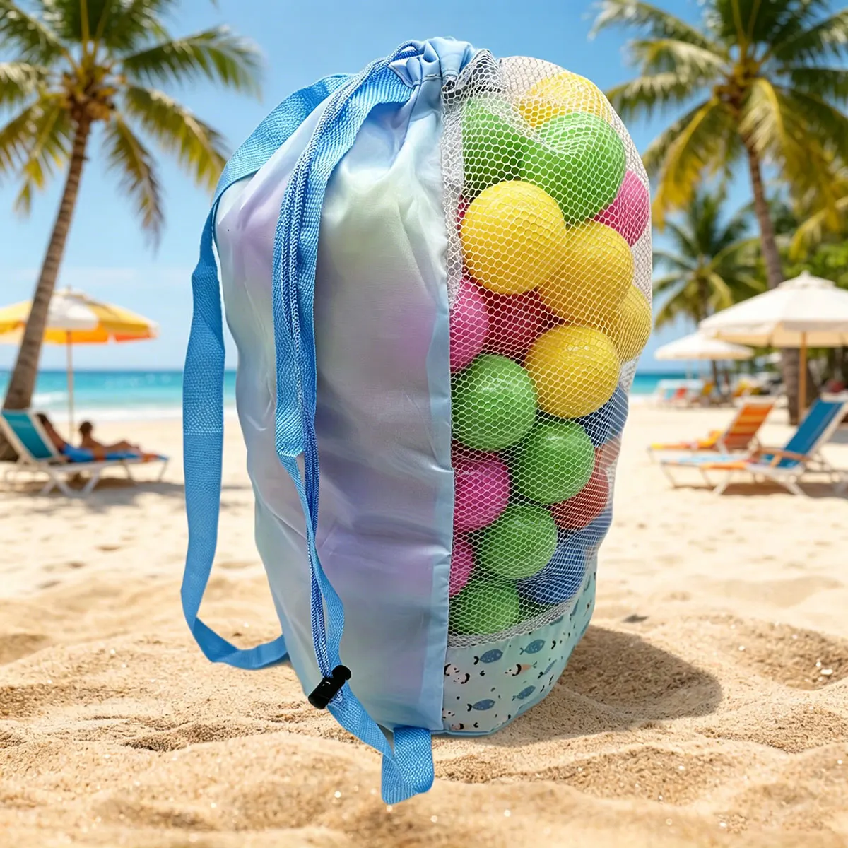 Animal Print Summer Beach Net Fabric Large Capacity Storage Net Bag Made of Polyester for Travel, Double Shoulder Storage Bag