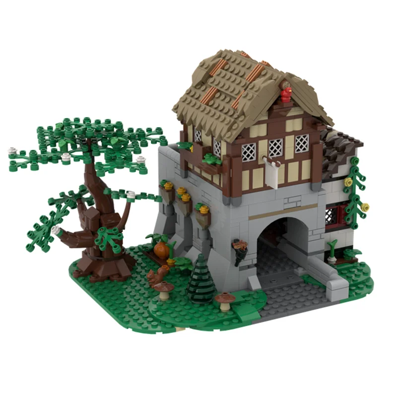 중세 성 모델 Moc 빌딩 벽돌 중세 도시 광장 모델 기술 모듈 형 블록 선물 장난감 DIY 세트 조립