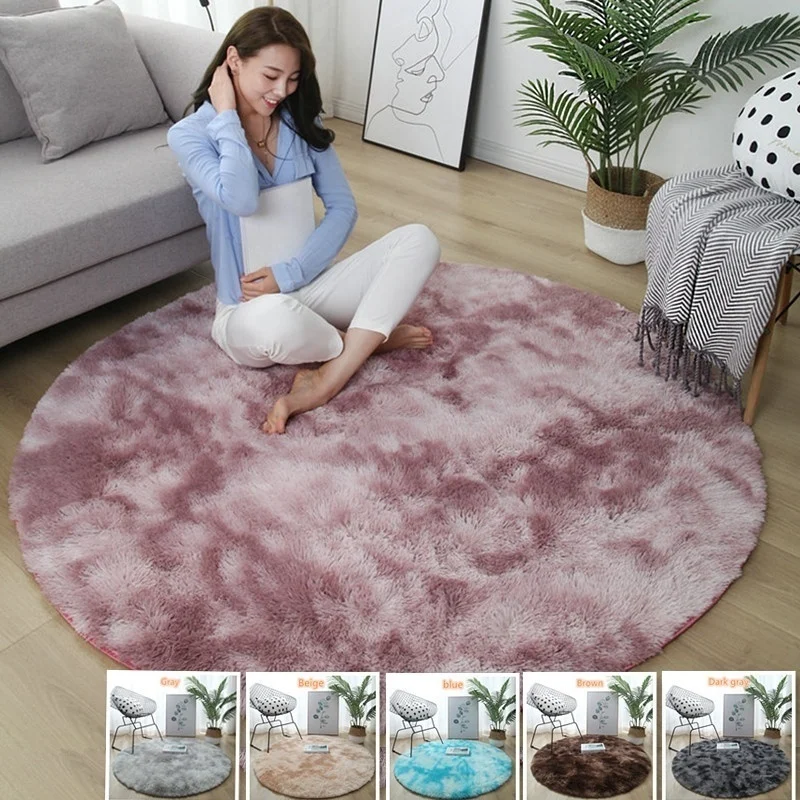 Fashion Large Round Soft Gradient Plush Carpet Living Room Bedroom Carpets Home Decor (100cm/120cm/140cm/160cm Diameter)