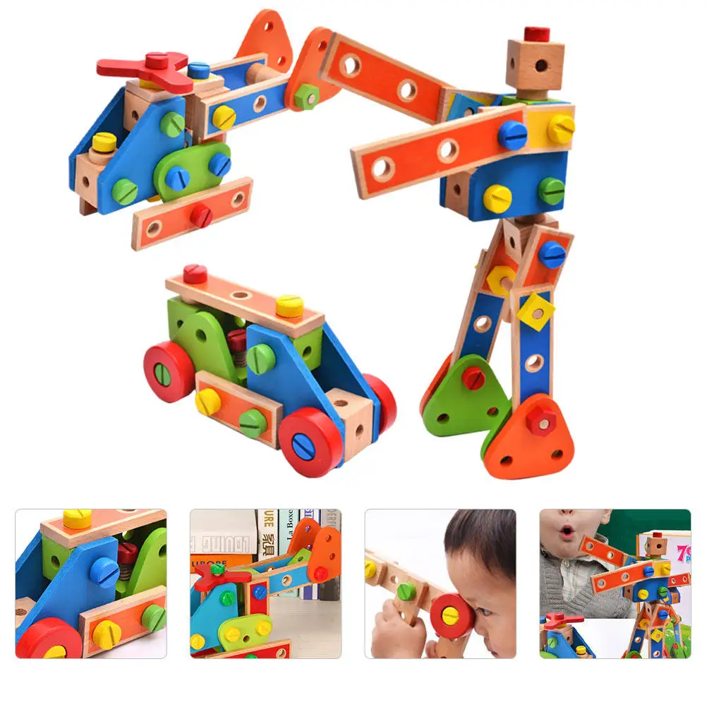 1Set Creative Wooden Nut Assemble Blocks Detachable Screw Combination Intellectual Educational Game for Kids Home Beach Outdoor view 2