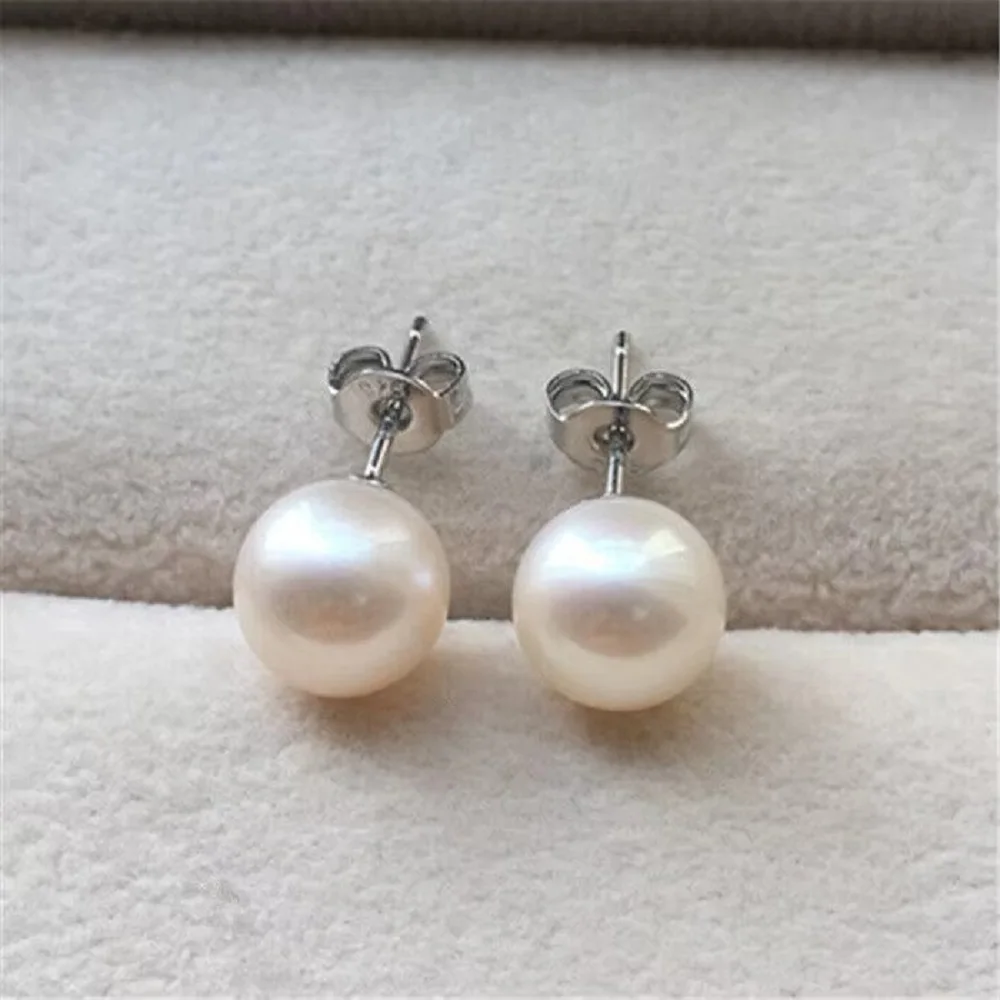 AAA+ 7-8mm Cultured AKOYA White Round Pearl Earrings 925S