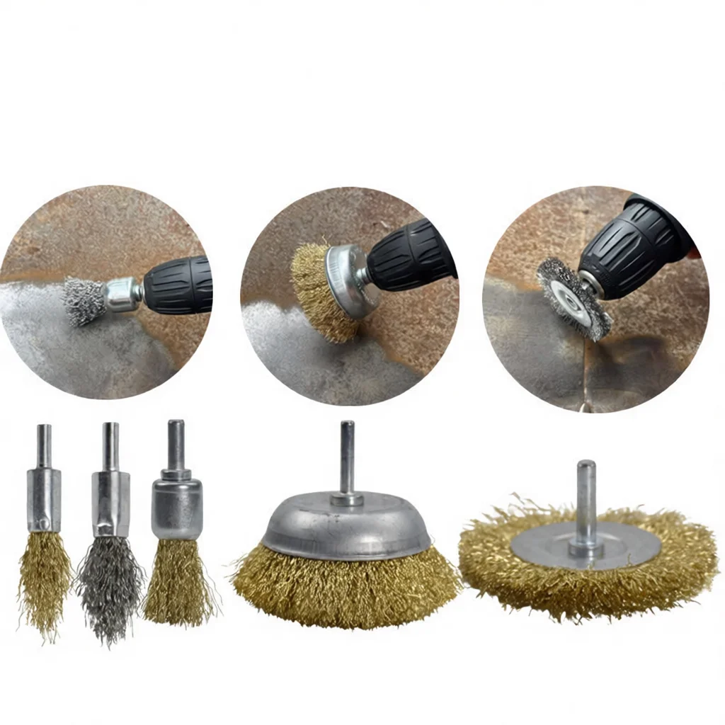 6mm Shank Steel Wire Brush Rotary Accessory For Metal Deburring Cleaning Polishing Grinding Drill Bit Pen Bowl T Type Gear
