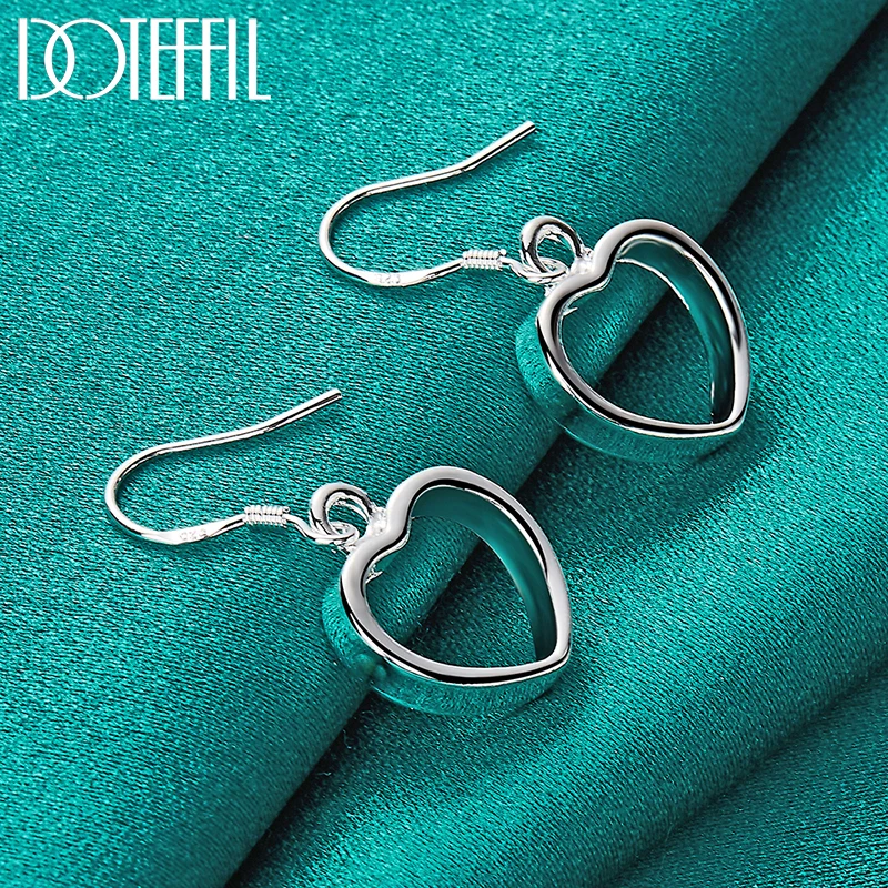 DOTEFFIL 925 Sterling Silver Hollow Heart Drop Earrings Dla kobiety Ślub Zaręczyny Impreza Moda Biżuteria z urokiem — zdjęcie 4