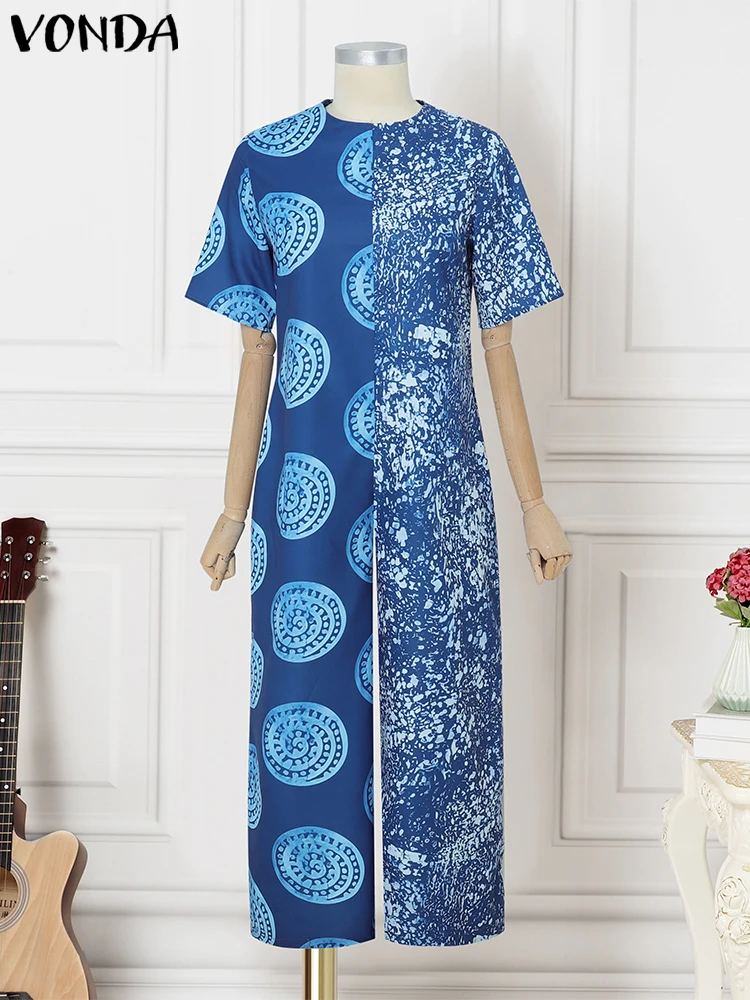 

VONDA Vintage Patchwork Playsuits Women Jumpsuits VONDA 2025 Summer Printing Wide Leg Overalls Loose Bottoms Oversized Clothes