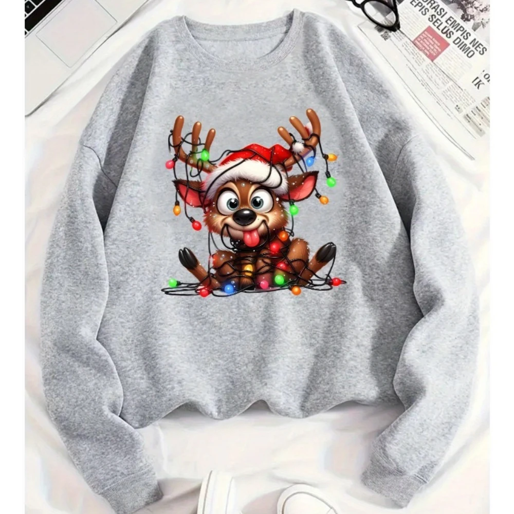 عيد الميلاد لطيف الغزلان على شكل أضواء ملونة مطبوعة البلوز كم طويل الشارع أزياء رياضية للجنسين النساء الرجال السترة #1