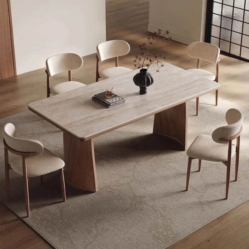 

Обеденный стол в стиле середины века из массива дерева с каменной столешницей, скандинавский креативный дизайн, цвет орех, для ресторана и дома, мебель FYTD