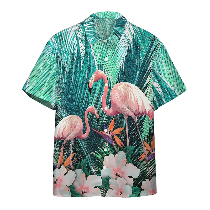 

Men's Hawaii Summer Flamingo Graphic Casual Shirt 3D Beach Social Cartoon Oversized Funny Short Sleeve New 2024 Floral Blouse