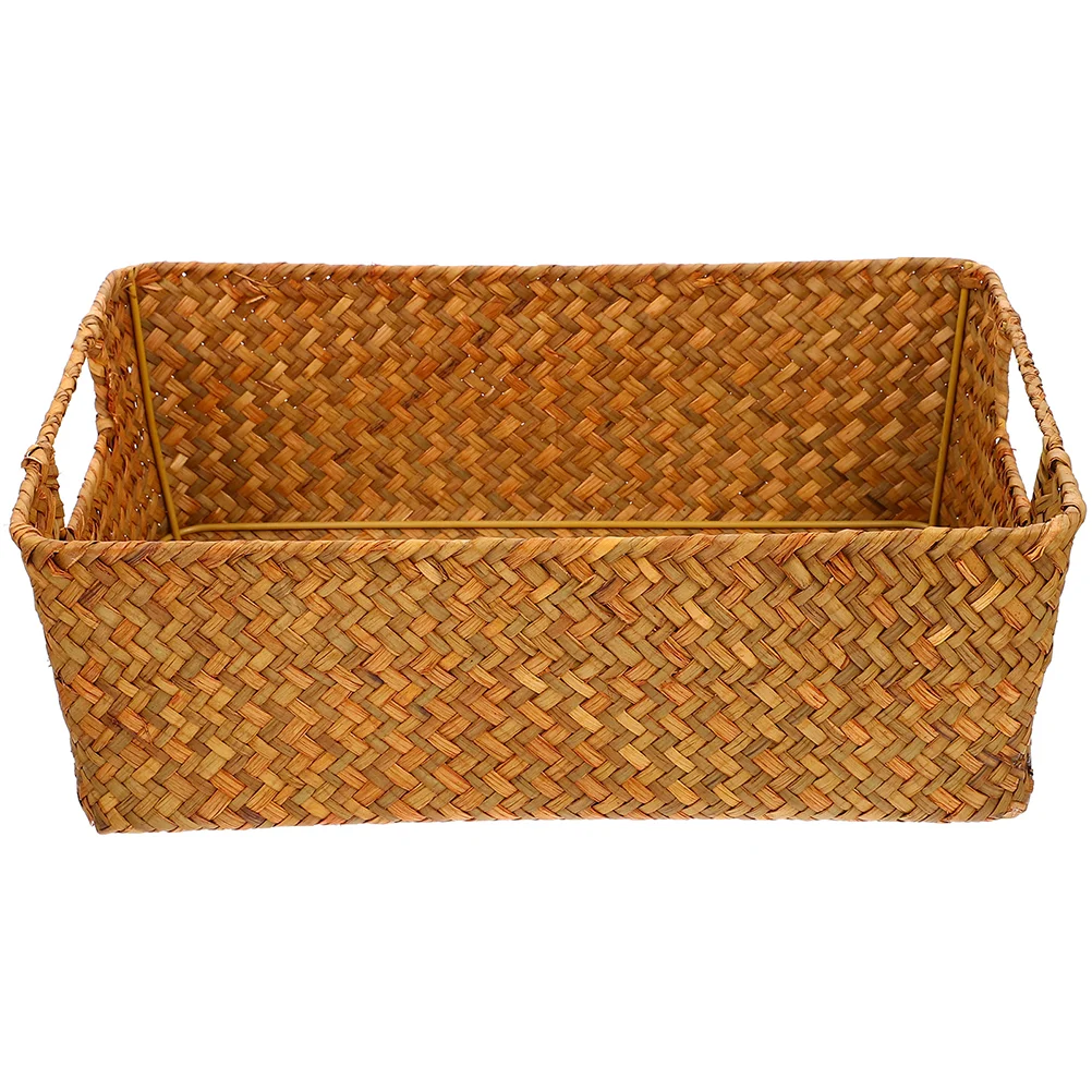 Straw Bread Basket Wicker Storage Baskets Home Decor Rectangular Snack Tray Toiletries Container