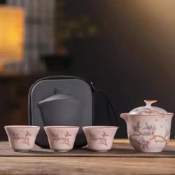 Portable Travel Tea Set Ceramics A Pot of Three Cups Set Car Outdoor Tea Infuser Handmade Gaiwan Beauty Tea Cup Teaware