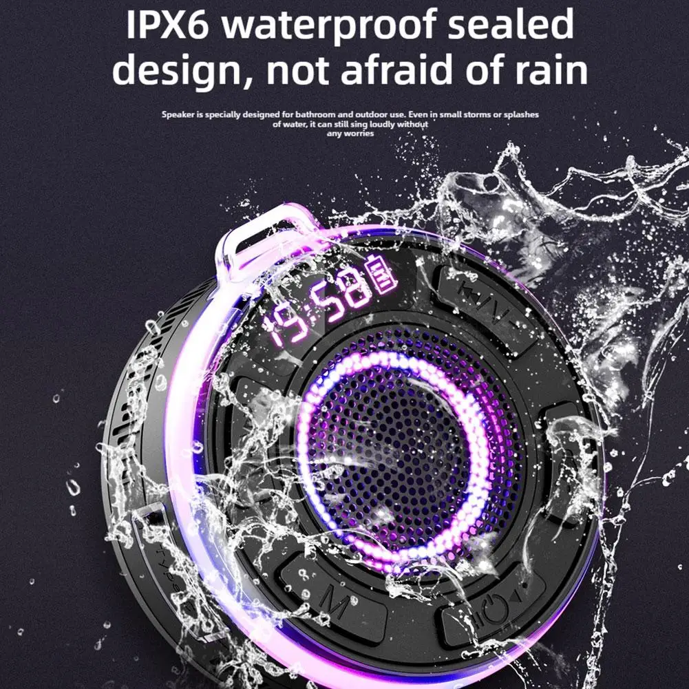 Bathroom Waterproof Speaker Wireless Bluetooth Smart Speaker Powerful Audio LED Bedside Clock Real-time Power Display FM Radio