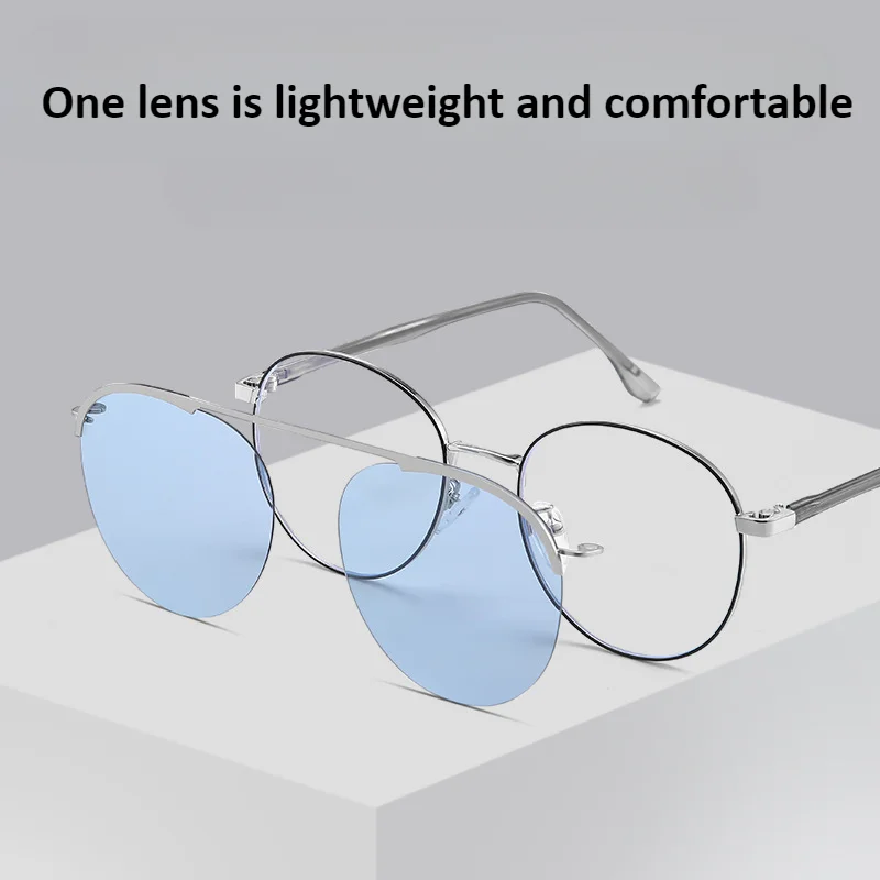 

New Round Magnet Sunglasses Women Clip on Glasses Metal Optical Prescription Eyeglass Frames Anti Blue Light Computer Eyewear