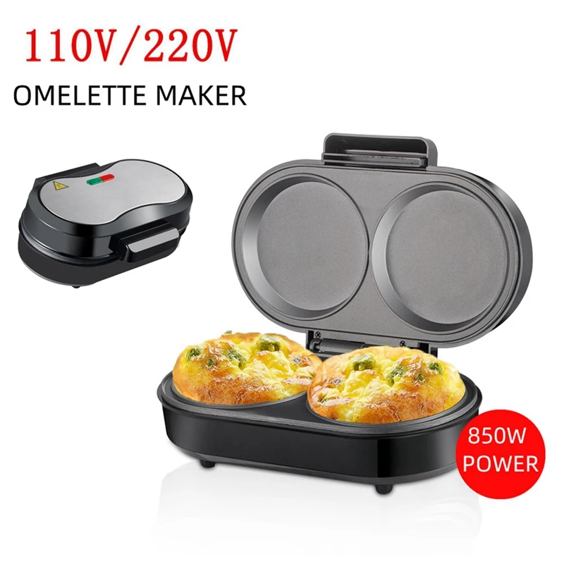 Double Mini Omelet Maker Round Non-Stick Grids Makes 2 Personalized Individual Breakfast Chaffles & Hamburger