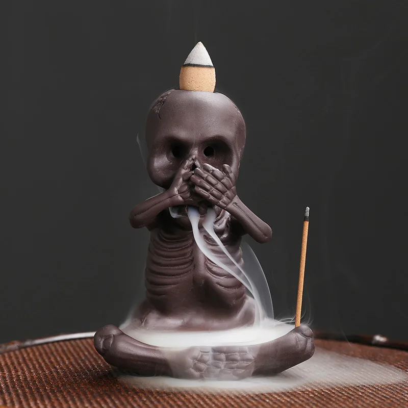 1pc Waterfall Incense Burner Halloween Skeleton Backflow Incense Burner Home Decor Creative Aromatherapy Gift (Without Incense) view 2