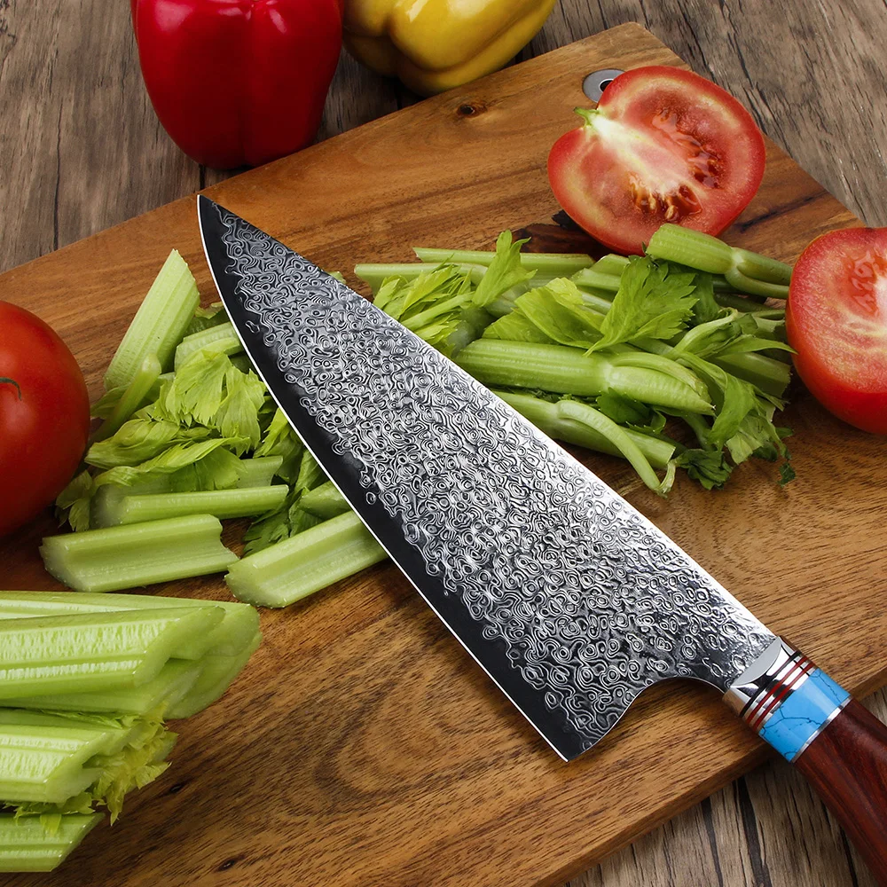 WILDMOK 8 Inch Handmade Forged Damascus Steel Chef Knife with Yellow Sandalwood Handle for Meat & Daily Cooking