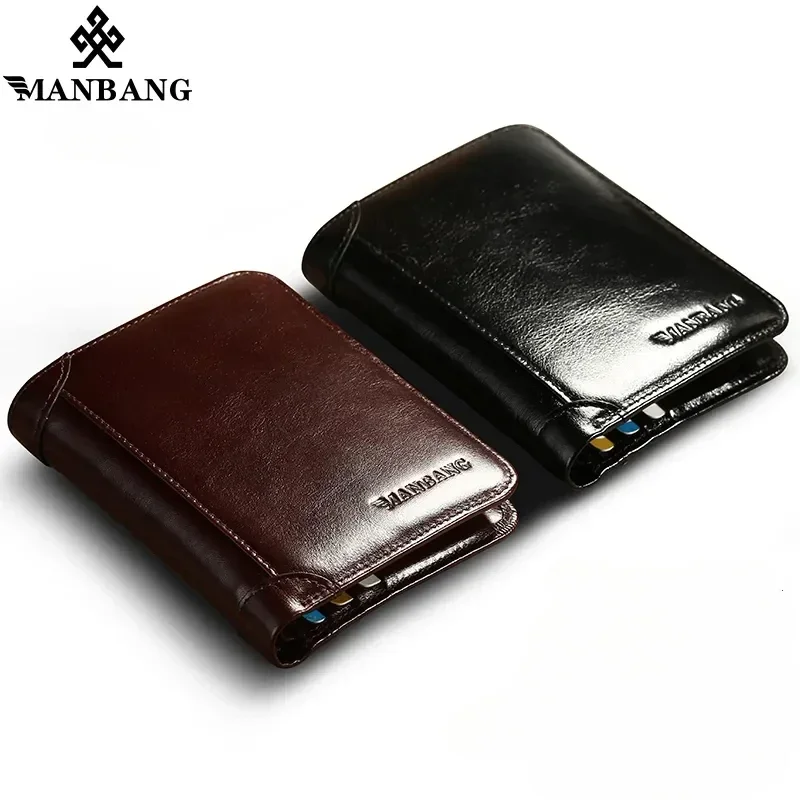 Luxury Brand Men's Wallets Genuine Cow Leather Male RFID Trifold Classical Short Purse Men with ID Window and Credit Card Holder