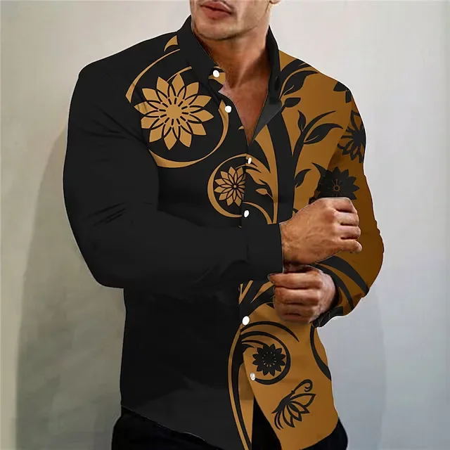 Floral Shirts 3d Printed Shirts Men Fashion Long Sleeve Hawaiian Shirt Summer Beach Blouses Men\'s Clothing Turn Over Collar