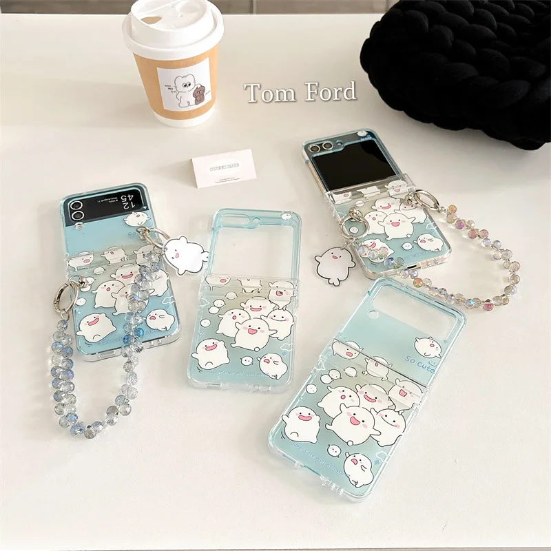 Etui na telefon Cute Ghost Blue do Samsung Galaxy Z Flip 6 5 4 3 Ochronna tylna obudowa do ZFlip4 ZFlip5 ZFlip6