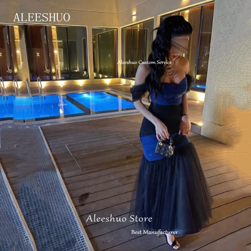 Aleeshuo Vintage Black Blue Mermaid Prom Dresses Taffeta Off The Shoulder Evening Party Dresses Floor-Length 2025 Customized