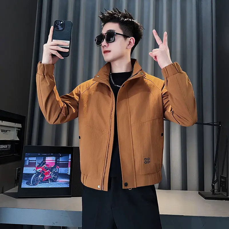

Casual Stand Collar Jaet for Young Men Small Size XS Versatile S Spring Autumn Pure Color Simple Workwear Coat