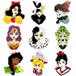 YAOLOGE Unique Lady Figure Acrylic Brooch Pins For Women Kids Cartoon Cute Girl Badge Brooches Bag Party Dress Jewelry Gift