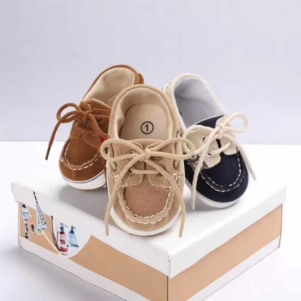 Tie one's shoes Baptism Newborn Baby Prewalker Girls Boys Casual Shoes Leather Non-Slip Soft-Sole Infant Toddler First Walkers