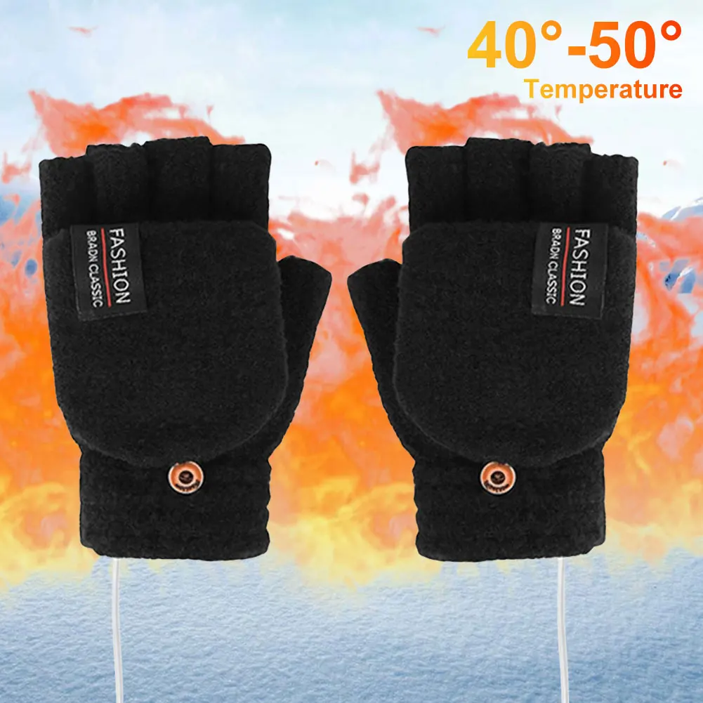 USB Heating Gloves Double-Sided Heating Gloves Washable Rechargable MittensThermal Fingerless Hand Winter Warmer Outdoor Gloves