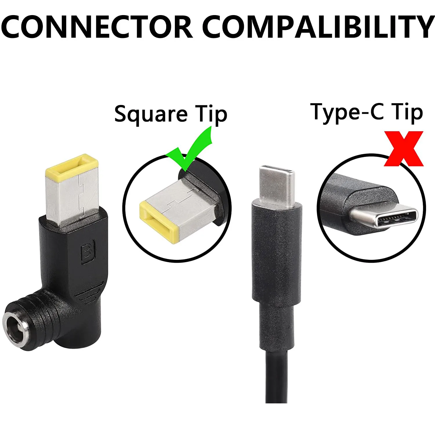 10pcs 90 Degree Angle 240W DC 5.5mm x 2.5mm to Square Tip Power Supply Converter Charger Adapter for Ideapad Yoga