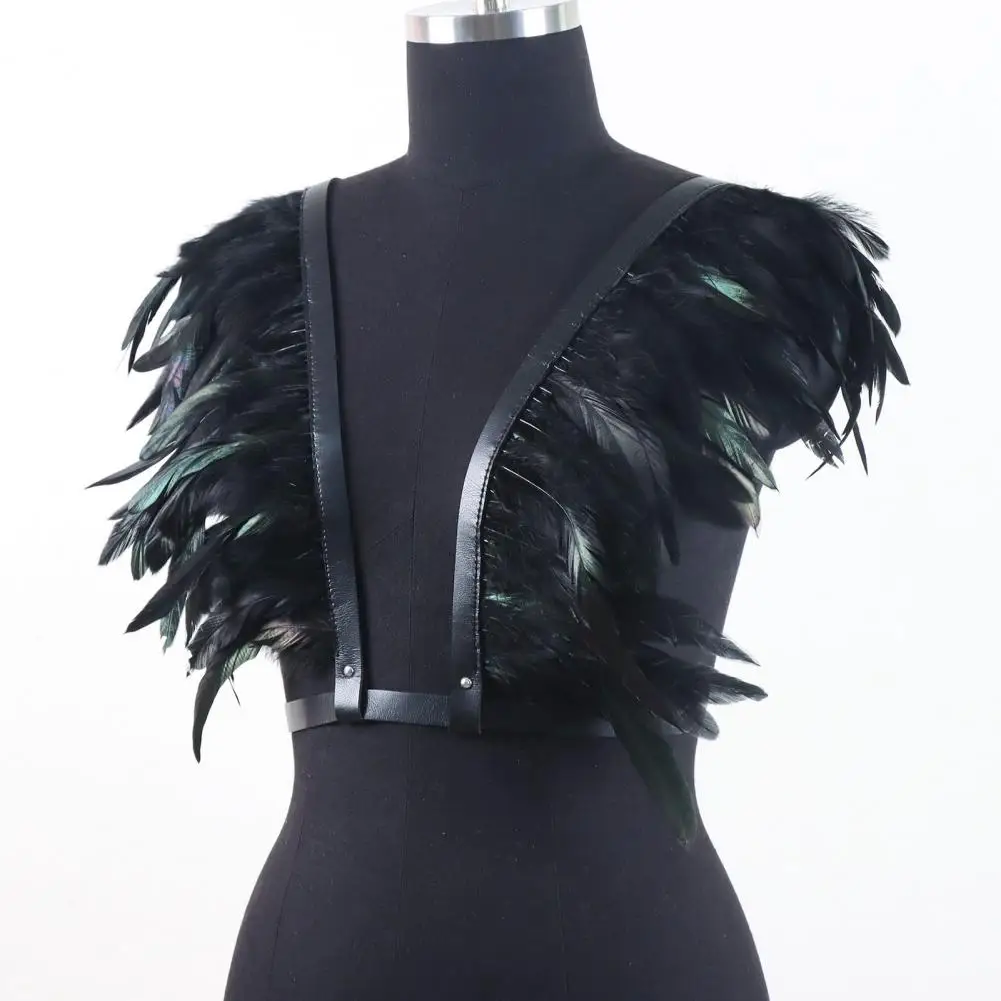 

Feather Vest Feather Shawl Punk Faux Leather Costume Armour Halloween Cosplay Adjustable Shoulder Harness Chest for Performance