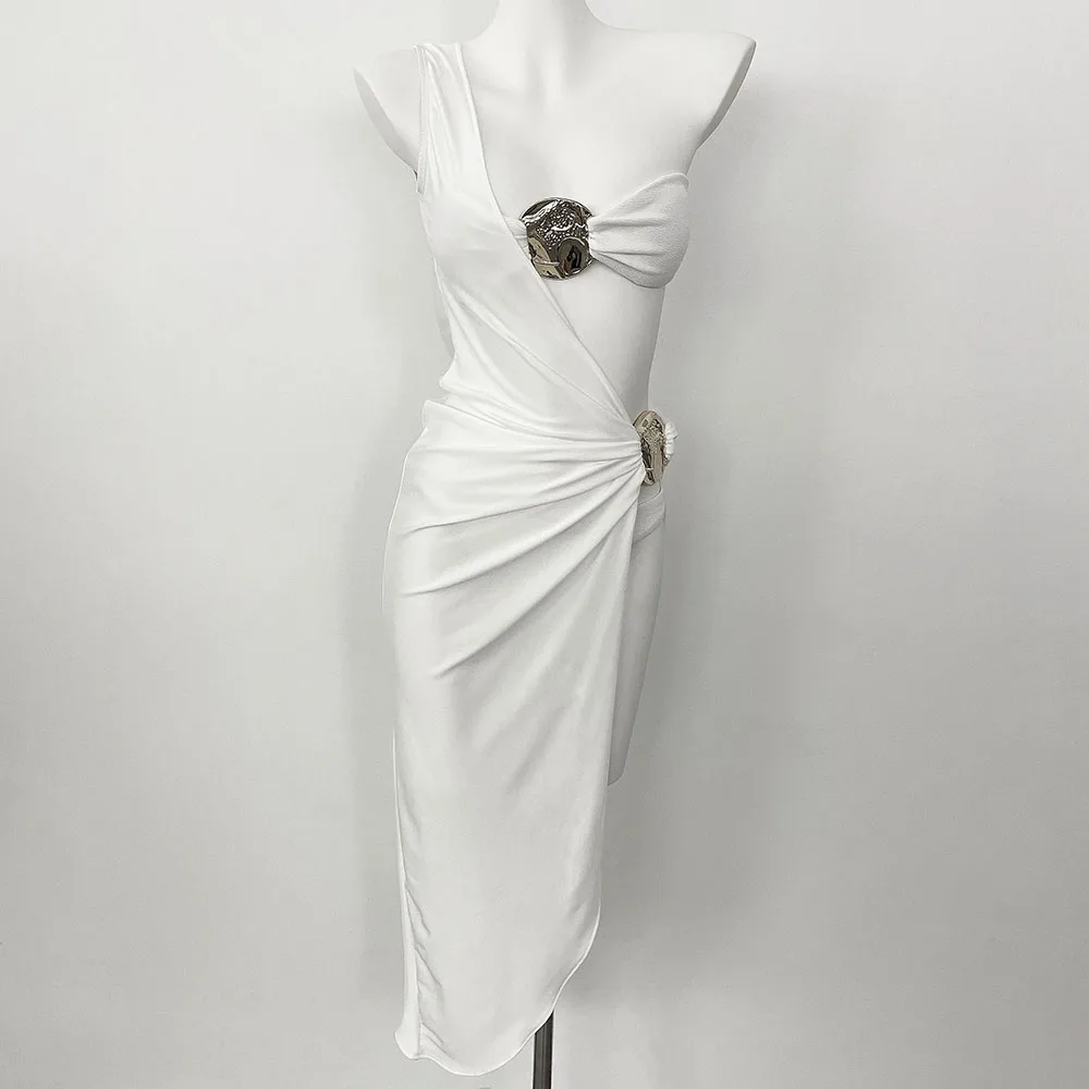 

Beach Swimwear Set 3 Pieces Bikini Set Summer Sexy Women Bandeau Bikini Solid Bathing Suit Beachwear Cover Ups Long Maxi Dress