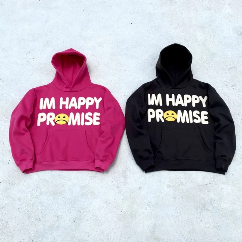 

Pink Gray IM HAPPY PROMISE Logo Puff Print CPFM.XYZ Hoodie Men Women Streetwear Sweatshirts Winter Fleece Casual Pullover Kanye