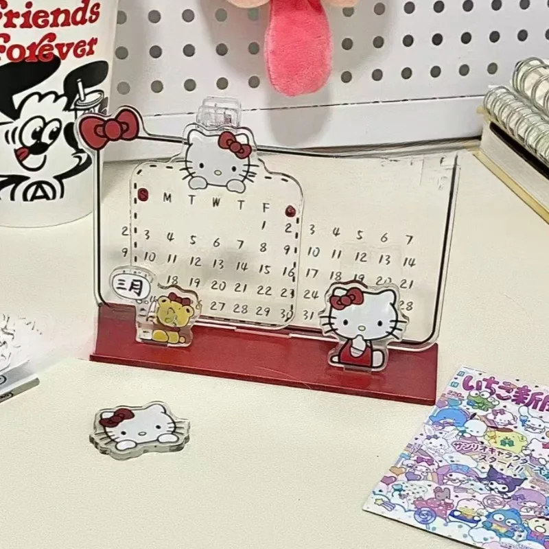 Sanrio Hello Kitty kalendarz śliczna ozdoba akrylowa Kitty recykling kalendarz wielokrotnego użytku Ins tablica do notatek pulpit niezbędny prezent