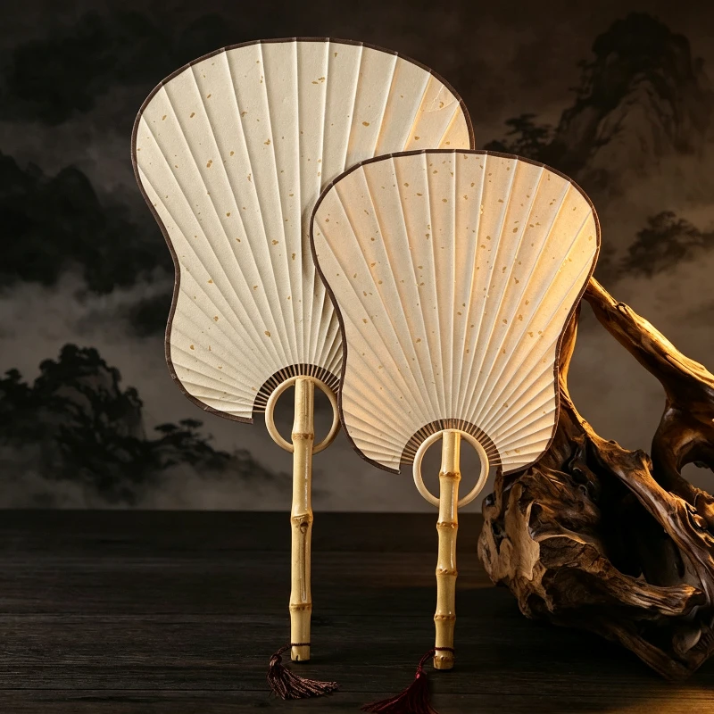 Blank Rice Paper Round Fan Bamboo Long Handle DIY Hand‑Painting Fan for Chinese Calligraphy Ink Painting Retro Art Craft
