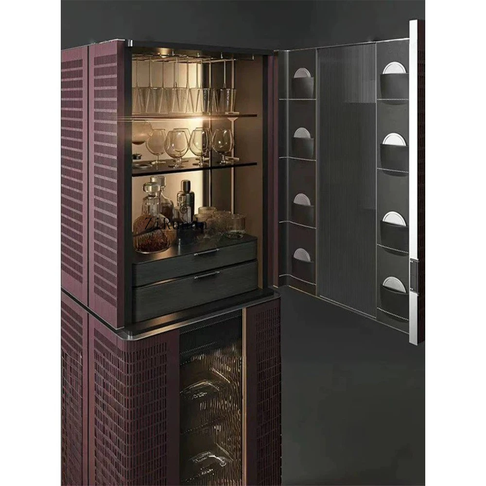 خزانة النبيذ العمودية لغرفة المعيشة وغرفة الطعام، خزانة عرض للتخزين، خزانة تخزين بباب زجاجي دوار من الأرض إلى السقف #3
