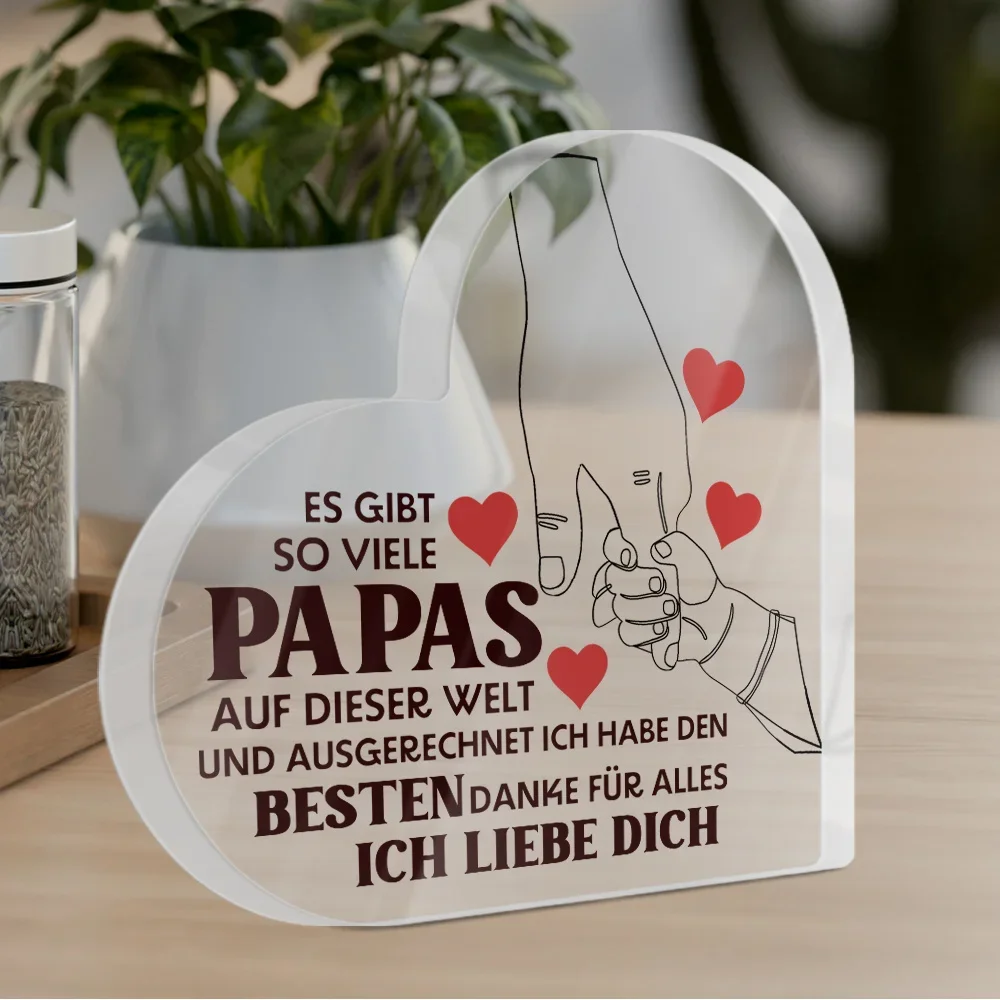 CIFBUY Acrylic German Dad Keepsake Plaque 2D Flat Heart Farmhouse Ornament Home Desktop Decor Gift